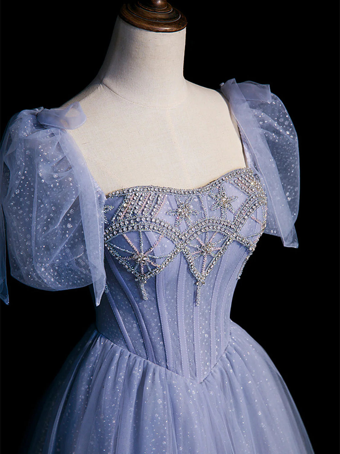 A-Line Sweetheart Neck Tulle Long Prom Dress